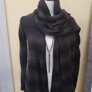 Ombre sweater cardigan with detachable scarf